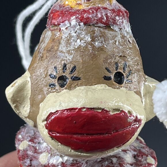 Penny McAllister Clown Sock Monkey Christmas Tree Ornament Yellow Red Polka Dots - Picture 10 of 14